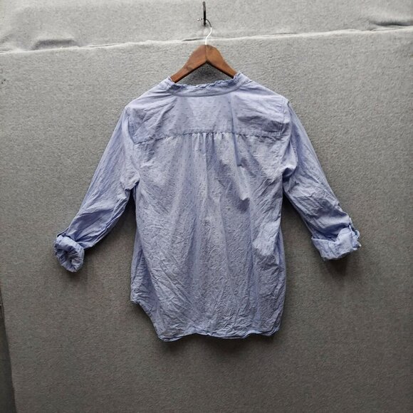 Talbots Womens Blue Textured Cotton Button-Front Blouse With Roll-Tab Sleeves Si - Picture 5 of 5